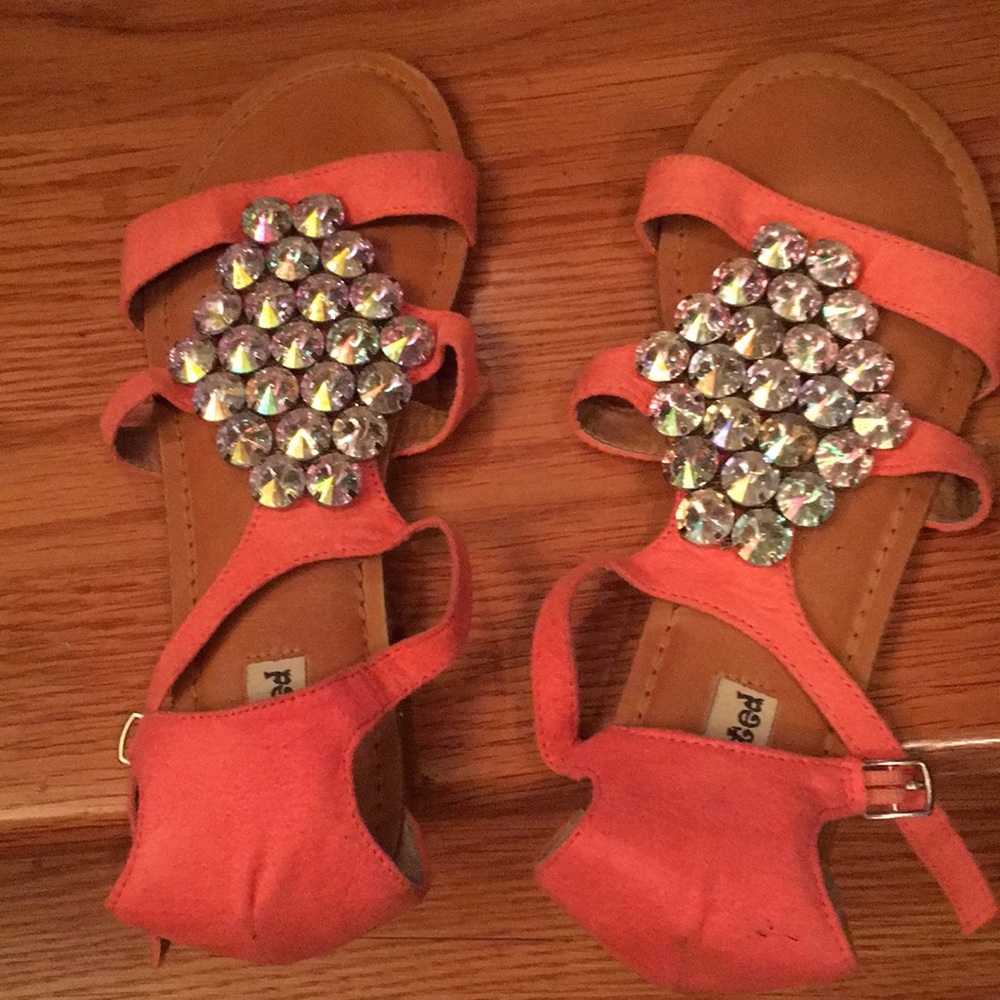 Not rated sz7 neon orange clear rhinestone sandals